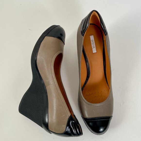 Geox Respira Spectator Pump Wedge Heels, Black/Tan Leather, Size 9.5 - Picture 7 of 10